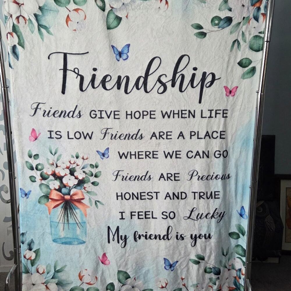 Friendship Blanket 40x50 Floral Butterfly Best Friend Gift Plush Throw NWOT